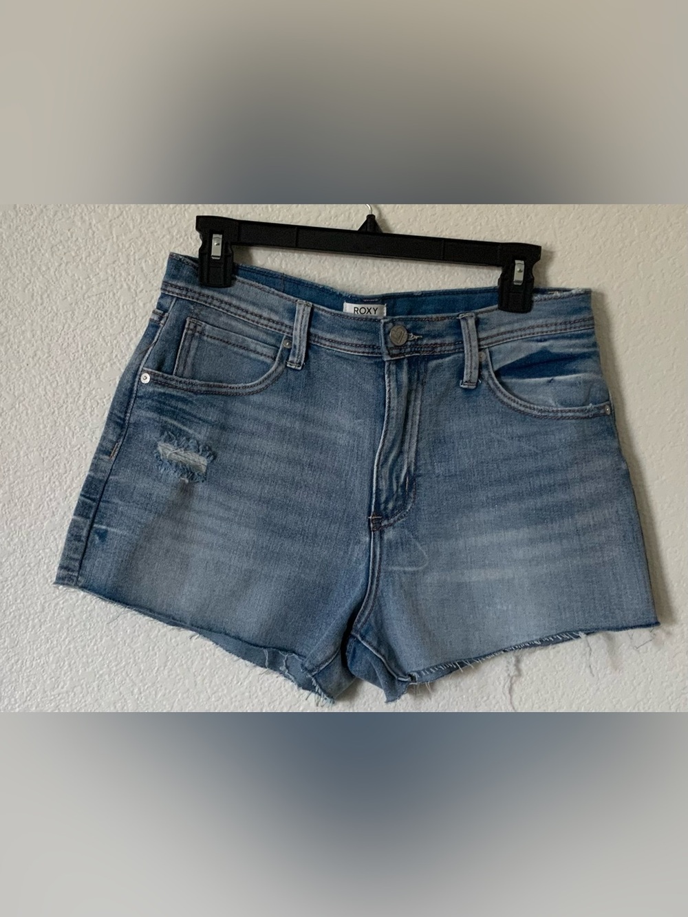 Roxy Women's Faded Blue Distressed Denim Shorts